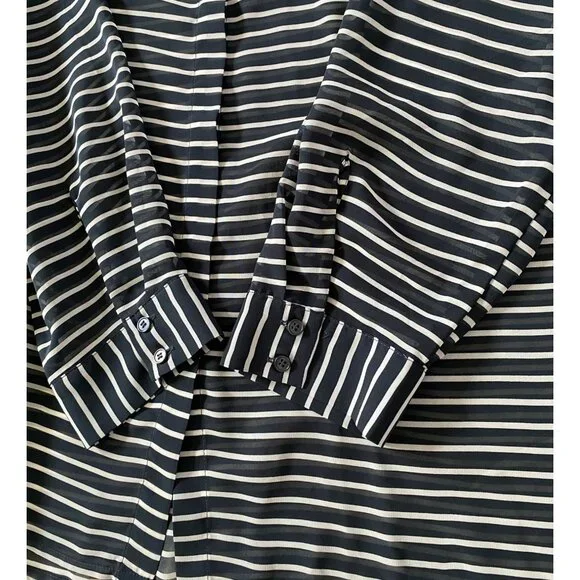 Lane Bryant Womens Navy/White Striped Button-Up Tunic Collared Size 22/24 Sheer - Picture 7 of 11